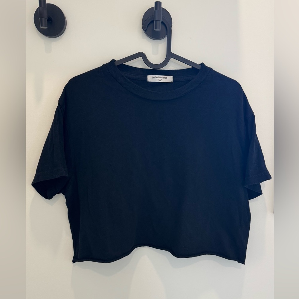Perfectwhitetee Courtney Black Crop Short Sleeve Tee